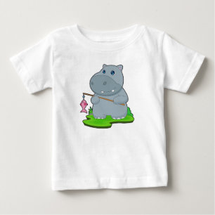 T-shirt Pour Bébé Pêche au poisson hippo-pêcheur