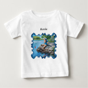 T-shirt Pour Bébé Pêche de garçon dans la rivière.