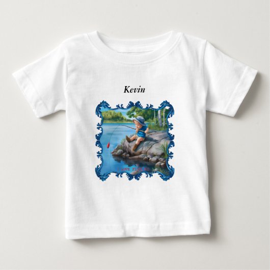 T-shirt Pour Bébé Pêche de garçon dans la rivière. (Devant)
