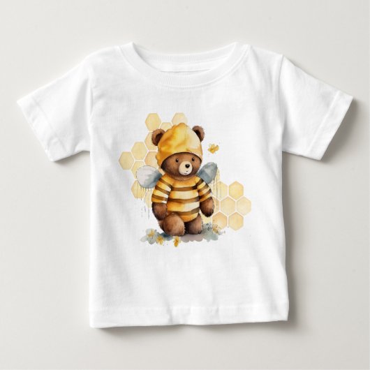T-shirt Pour Bébé Peignes à miel et ours en peluche au miel brun (Devant)