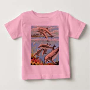 T-shirt Pour Bébé Peint à la main avec chiffres Dauphins joueurs