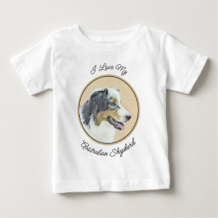 T-shirt Pour Bébé Peinture de berger australien - Art original de ch