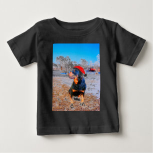 T-shirt Pour Bébé Peinture de Noël de chien Rottweiler