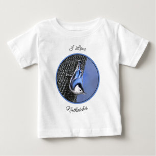 T-shirt Pour Bébé Peinture de sittelle à poitrine blanche, art origi