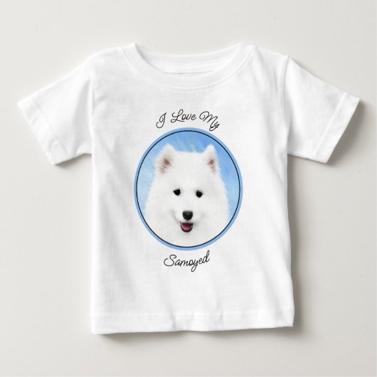 T-shirt Pour Bébé Peinture Samoyed Puppy - Jolie Art Original Chien (Devant)