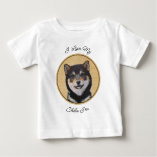 T-shirt Pour Bébé Peinture Shiba Inu (Noir et Tan) - Art Chien