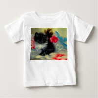 Peinture vintage de chaton noir et blanc