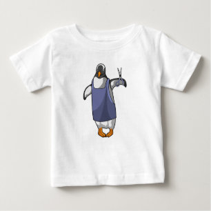 T-shirt Pour Bébé Penguin coiffeur avec ciseaux