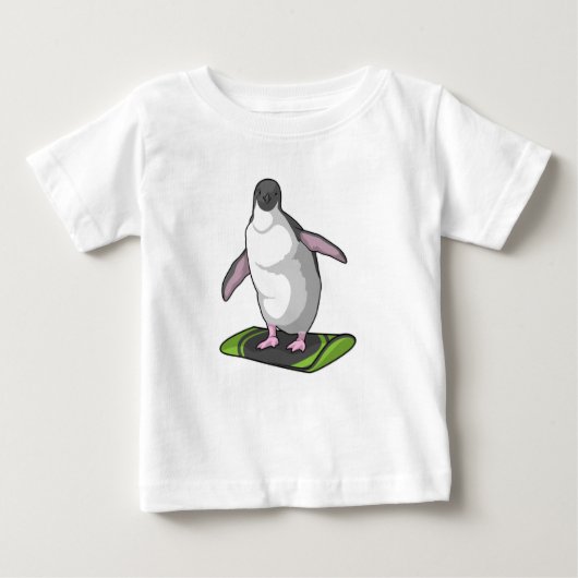 T-shirt Pour Bébé Penguin en Snowboardeur avec Snowboard (Devant)