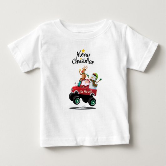 T-shirt Pour Bébé Père Noël adorable, Snowman et Reindeer (Devant)