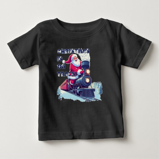 T-shirt Pour Bébé Père Noël dans un train (Devant)