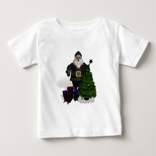 T-shirt Pour Bébé Père Noël En Cuir Noir (Devant)