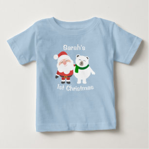 T-shirt Pour Bébé Père Noël et ours polaires personnalisés 1er Noël