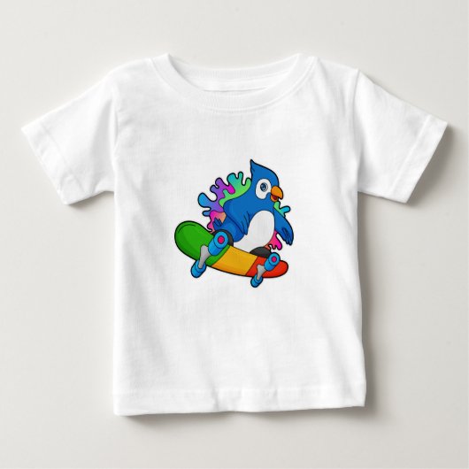 T-shirt Pour Bébé Perroquet en tant que skate avec skateboard (Devant)