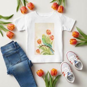 T-shirt Pour Bébé Perruche aux Tulipes Animaux exotiques
