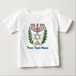 T-shirt Pour Bébé Persian Magen David Menorah<br><div class="desc">Cette image a été adaptée à partir d'un carrelage juif perse antique et présente une menorah avec un Magen David (Étoile de David) encadré de branches d'olivier. Les imperfections de l'image originale peinte à la main ont été conservées.</div>