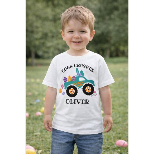 T-shirt Pour Bébé Personalized “Eggs Crusher” Monster Truck Easter T