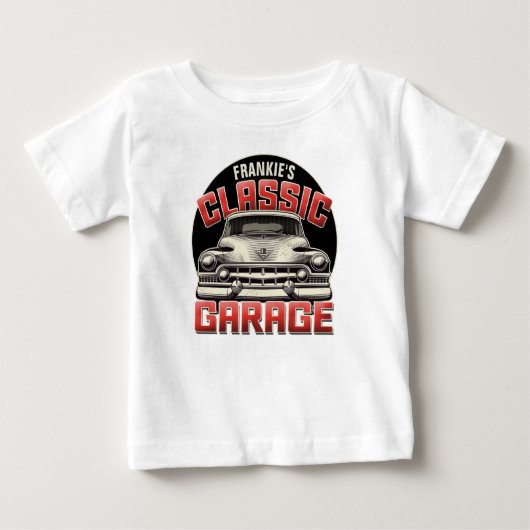 T-shirt Pour Bébé PERSONALIZED NAME Classic Car Garage Custom Shop (Devant)