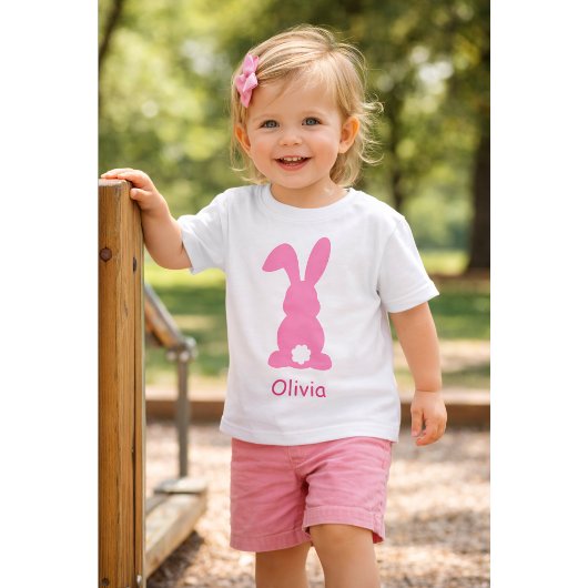 T-shirt Pour Bébé Personalized Pink Bunny - Custom Name Cute Rabbit 