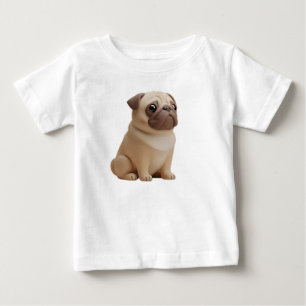 T-shirt Pour Bébé Personnage de chien Pug stylisé en 3D adorable