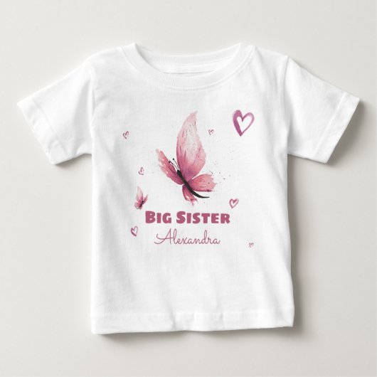 T-shirt Pour Bébé Personnalisable Grosse soeur aquarelle papillon (Devant)