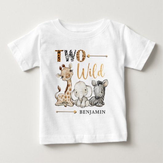 T-shirt Pour Bébé Personnalisé Deux Safari Sauvage Premier Anniversa (Devant)