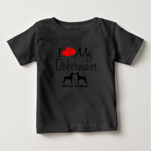 T-shirt Pour Bébé Personnalisé J'Aime Mes Deux Dobermans