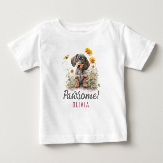 T-shirt Pour Bébé Personnalisé mignon Dachshund Chien (Devant)