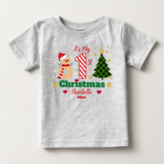 T-shirt Pour Bébé Personnalisé Mon 1er Sucre de canne Noël Snowman