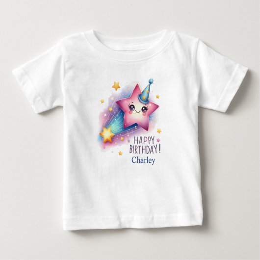 T-shirt Pour Bébé Personnalisé Nom "Joyeux anniversaire" Star T-Shir (Devant)