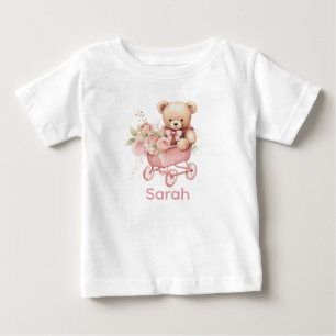 T-shirt Pour Bébé Personnalisé Nom Pink Teddy Bear Baby Shirt