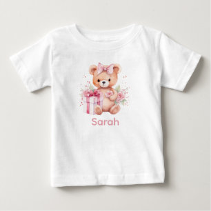 T-shirt Pour Bébé Personnalisé Nom Pink Teddy Bear Baby Shirt