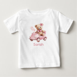 T-shirt Pour Bébé Personnalisé Nom Pink Teddy Bear Baby Shirt