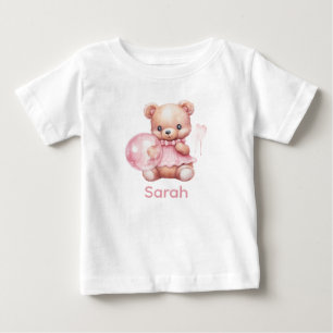 T-shirt Pour Bébé Personnalisé Nom Pink Teddy Bear Baby Shirt