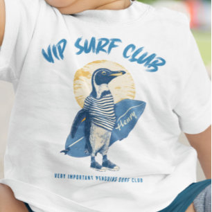 T-shirt Pour Bébé Personnalisé VIP Surf Club Penguin Nom personnalis