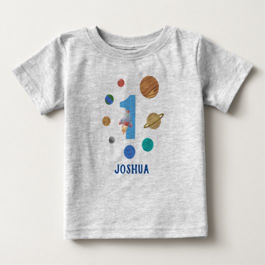 T-shirt Pour Bébé Personnaliser 1er anniversaire Planète Party (Devant)