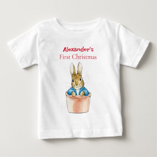T-shirt Pour Bébé Personnalisez Pierre le lapin assis Plante Pot (Devant)