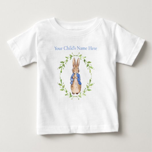 T-shirt Pour Bébé Personnalisez Pierre le lapin avec le nom de l'enf (Devant)