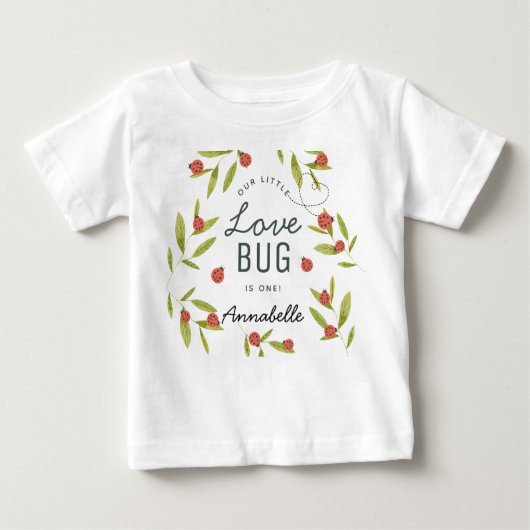 T-shirt Pour Bébé Petit Bug d'Amour Ladybugs & Leaves Anniversaire (Devant)