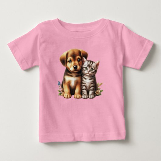 T-shirt Pour Bébé Petit chiot/chaton (Devant)