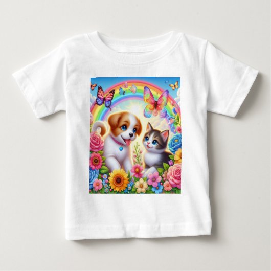 T-shirt Pour Bébé Petit chiot/chiot/chaton (Devant)