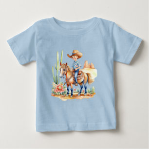 T-shirt Pour Bébé Petit Cowboy à cheval en scène