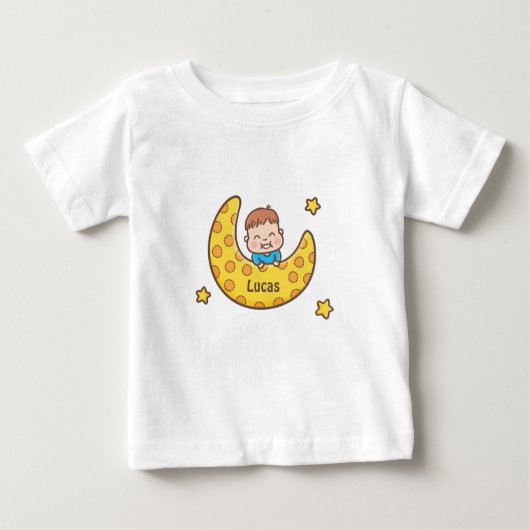 T-shirt Pour Bébé Petit garçon sur la Lune Baby Tee (Devant)