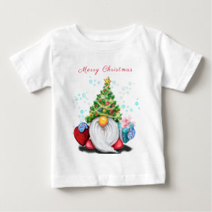 T-shirt Pour Bébé Petit Gnome avec sapin de Noël Casquette et cadea