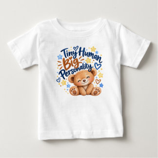 T-shirt Pour Bébé Petit humain grande personnalité Mignon ours en pe