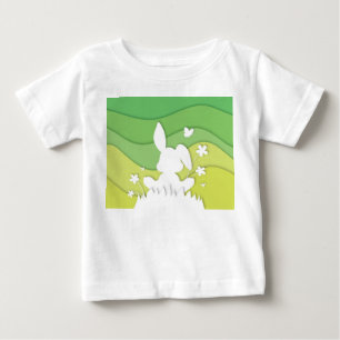 T-shirt Pour Bébé Petit lapin de Pâques, vert herbe printemps paysag