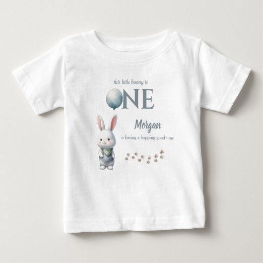 T-shirt Pour Bébé Petit Lapin son Premier Anniversaire Garçon Bleu 1 (Devant)