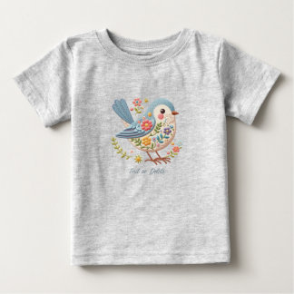T-shirt Pour Bébé Petit Oiseau Floral Bleu T-Shirt Bébé
