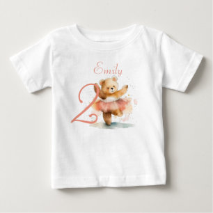 T-shirt Pour Bébé Petit ours ballerine aquarelle rose Anniversaire
