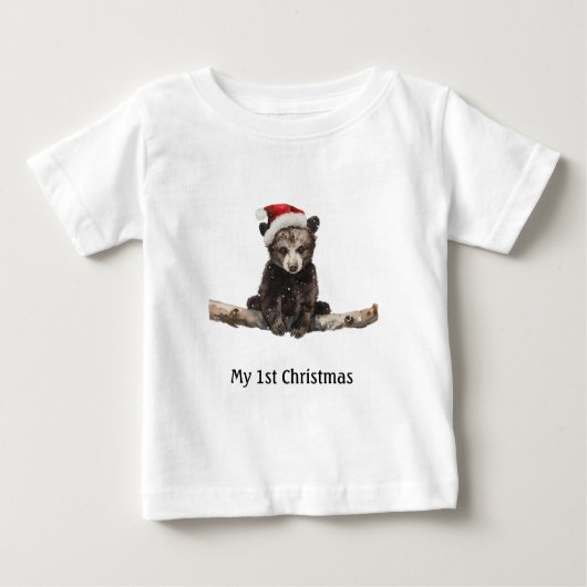 T-shirt Pour Bébé Petit ours en casquette de noël, personnalisable (Devant)